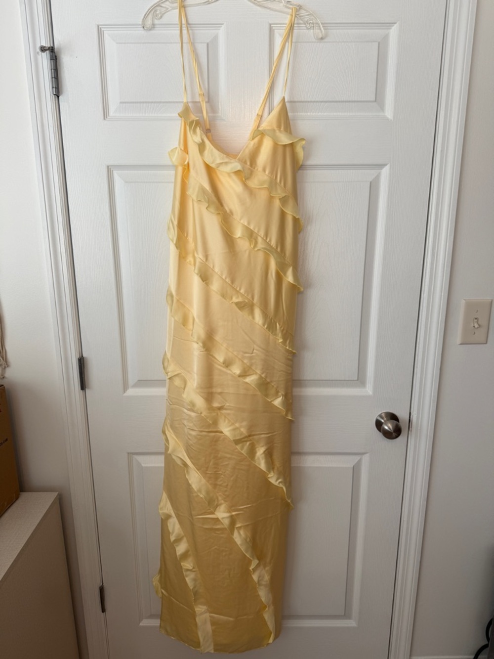 Show Me Your MuMu Pale Yellow Ruffle Satin Maxi Dress - Picture 5 of 9